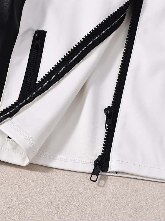 Chic Color - Block Cropped Moto Jacket - TayDiane