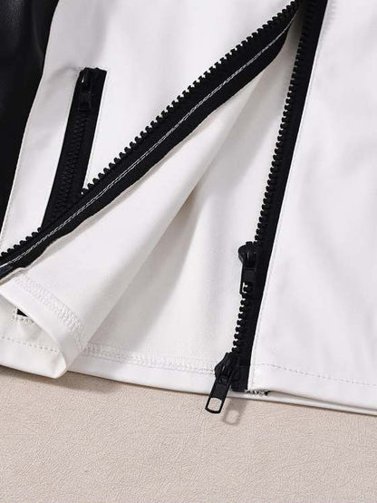 Chic Color - Block Cropped Moto Jacket - TayDiane