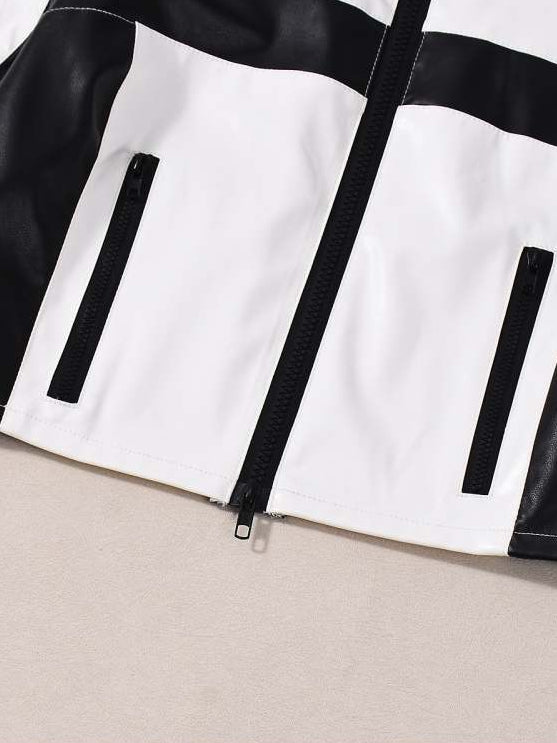 Chic Color - Block Cropped Moto Jacket - TayDiane