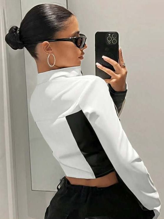 Chic Color - Block Cropped Moto Jacket - TayDiane