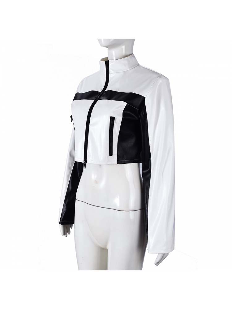 Chic Color - Block Cropped Moto Jacket - TayDiane