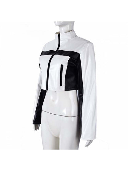 Chic Color - Block Cropped Moto Jacket - TayDiane