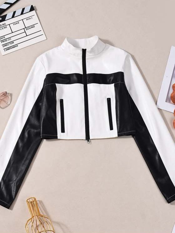 Chic Color - Block Cropped Moto Jacket - TayDiane