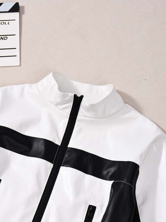 Chic Color - Block Cropped Moto Jacket - TayDiane