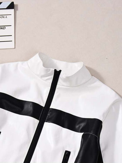 Chic Color - Block Cropped Moto Jacket - TayDiane