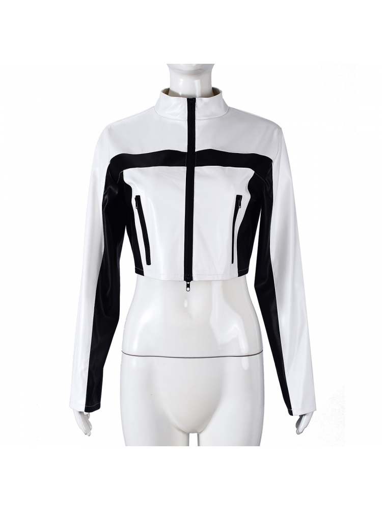 Chic Color - Block Cropped Moto Jacket - TayDiane
