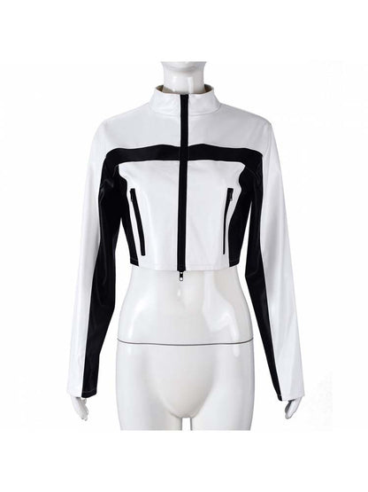Chic Color - Block Cropped Moto Jacket - TayDiane