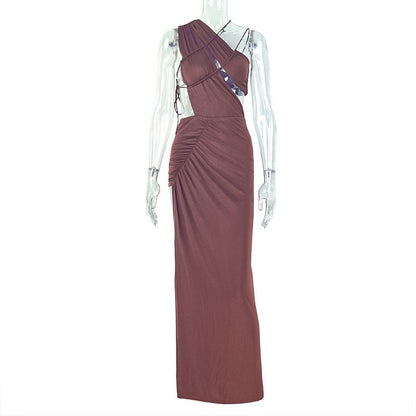 Chic One - Shoulder Asymmetric Maxi Dress - TayDiane