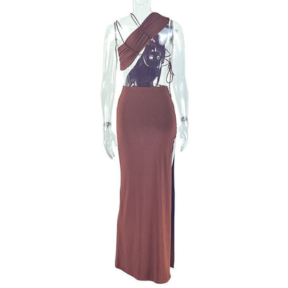 Chic One - Shoulder Asymmetric Maxi Dress - TayDiane