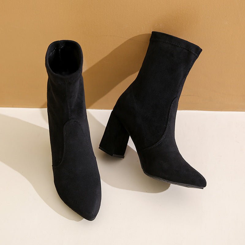 Chic Suede Block Heel Ankle Boots - TayDiane