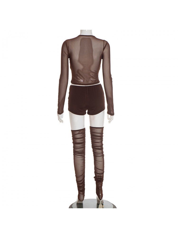 Chocolate Wrap Cropped Mesh Set - TayDiane