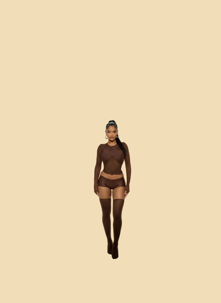 Chocolate Wrap Cropped Mesh Set - TayDiane