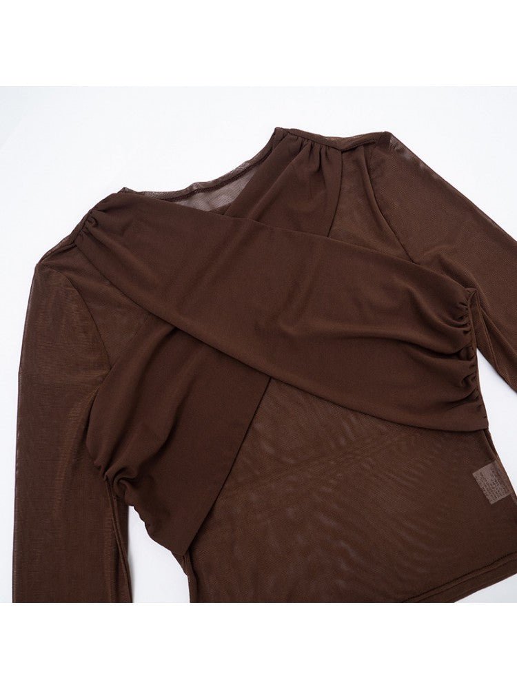 Chocolate Wrap Cropped Mesh Set - TayDiane