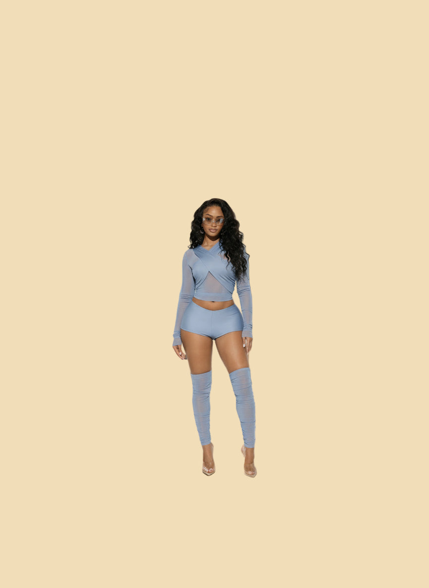 Chocolate Wrap Cropped Mesh Set - TayDiane