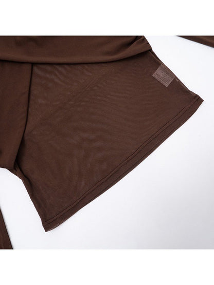 Chocolate Wrap Cropped Mesh Set - TayDiane
