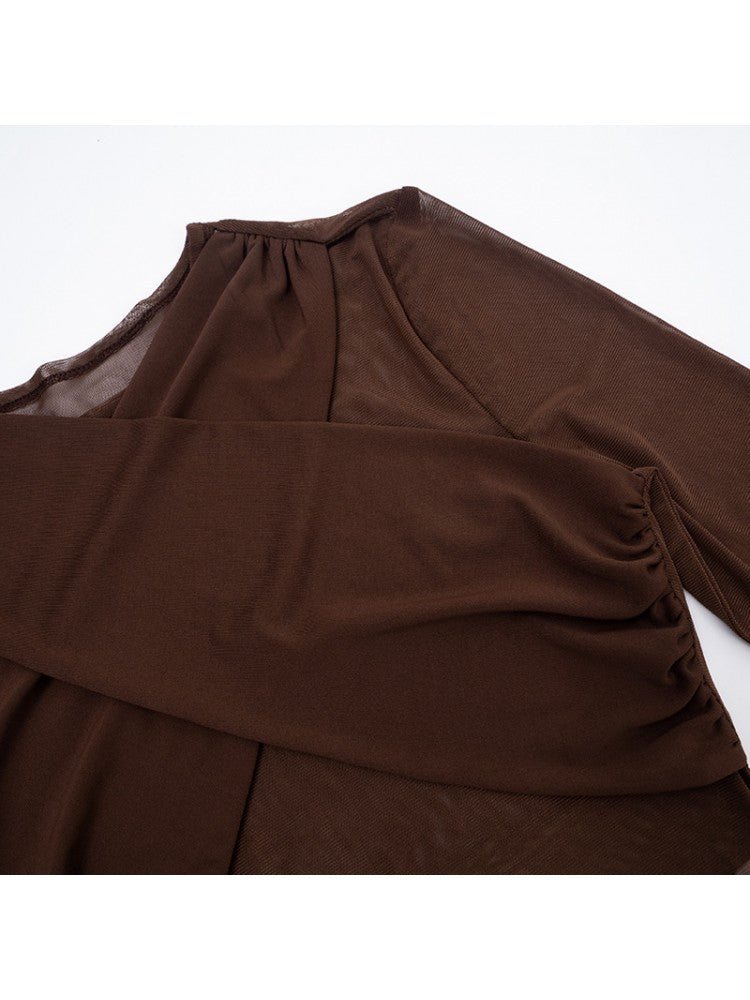 Chocolate Wrap Cropped Mesh Set - TayDiane