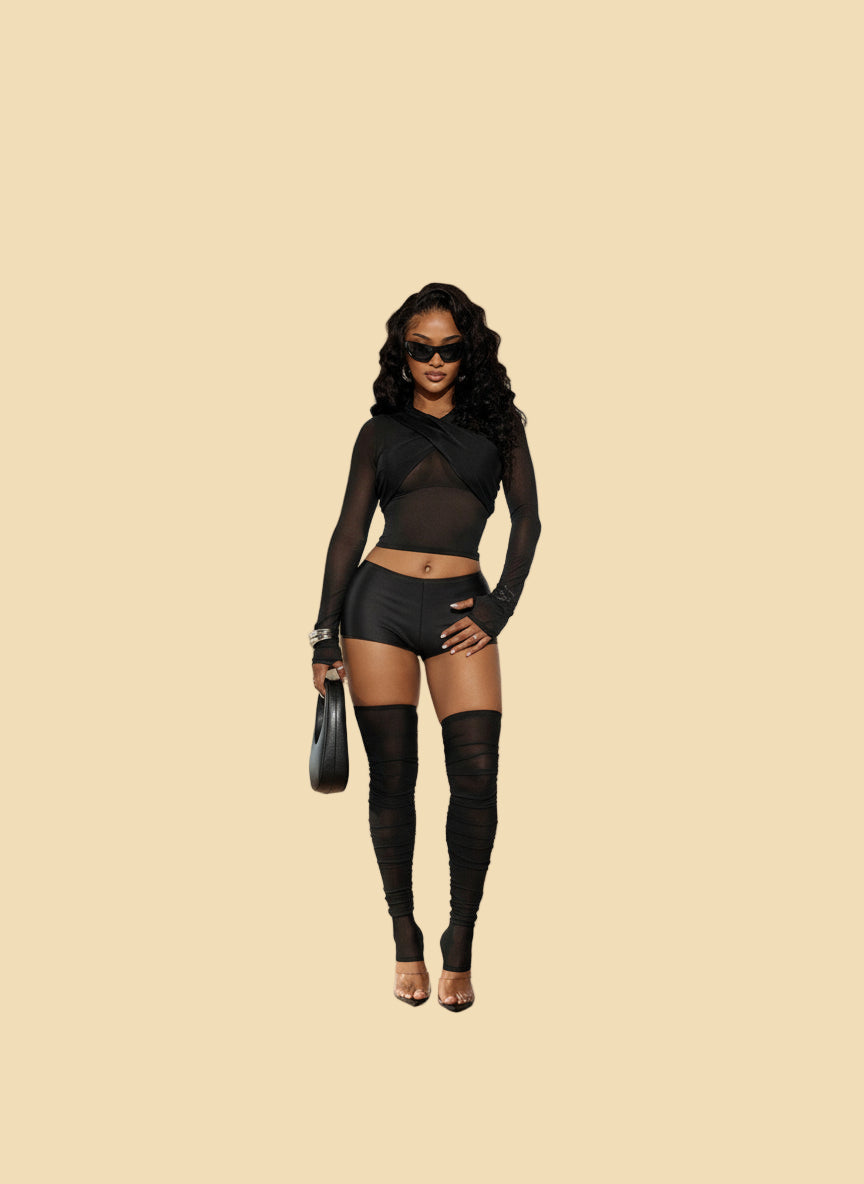 Chocolate Wrap Cropped Mesh Set - TayDiane