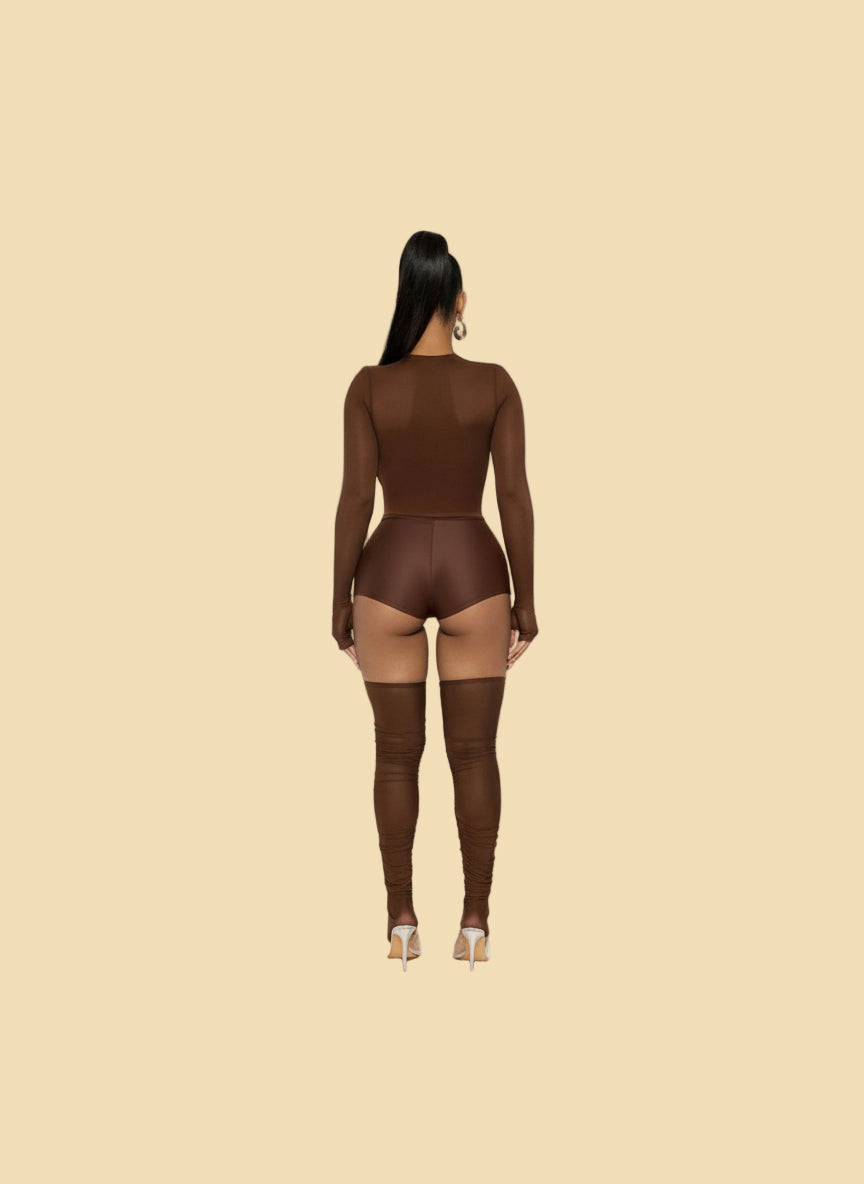 Chocolate Wrap Cropped Mesh Set - TayDiane