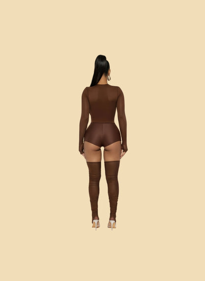 Chocolate Wrap Cropped Mesh Set - TayDiane