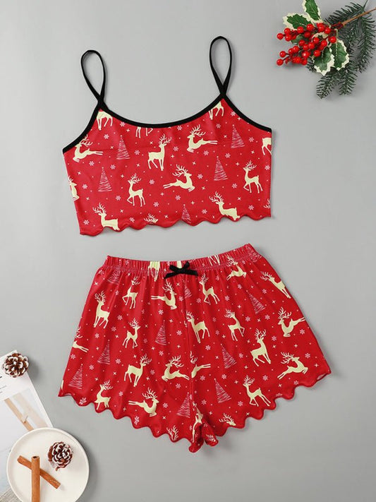 Christmas Alphabet Santa Claus Printed Two Piece Loungewear Set - TayDiane