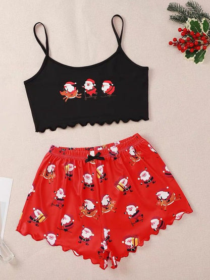 Christmas Alphabet Santa Claus Printed Two Piece Loungewear Set - TayDiane