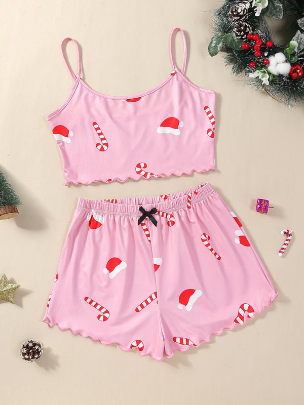 Christmas Alphabet Santa Claus Printed Two Piece Loungewear Set - TayDiane