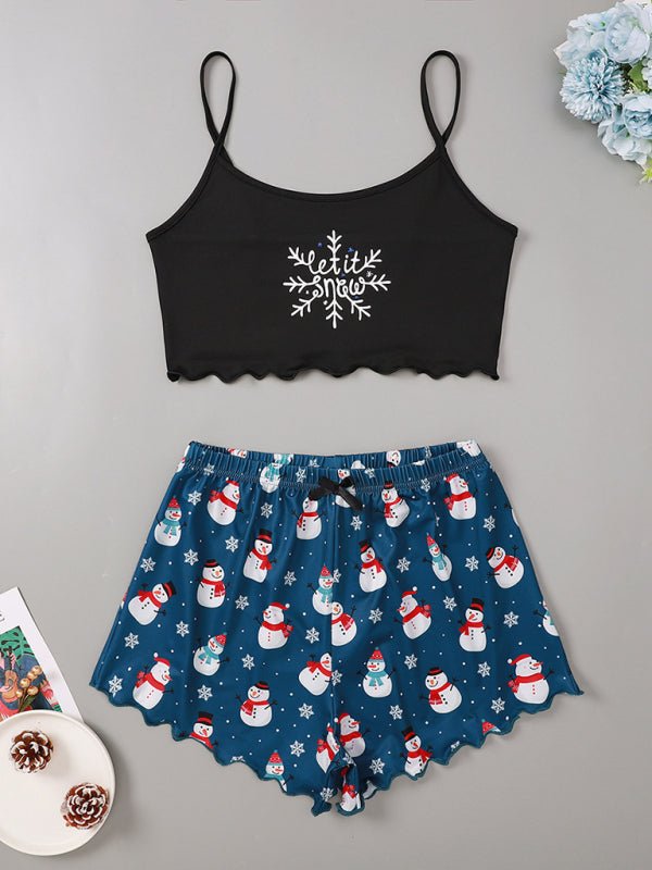 Christmas Alphabet Santa Claus Printed Two Piece Loungewear Set - TayDiane