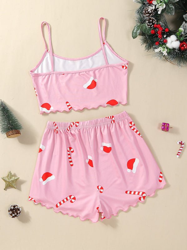 Christmas Alphabet Santa Claus Printed Two Piece Loungewear Set - TayDiane