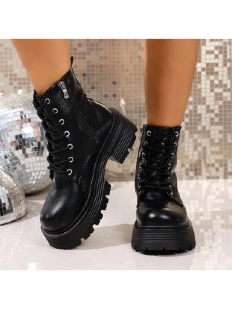 Chunky Lace - Up Platform Ankle Boots - TayDiane