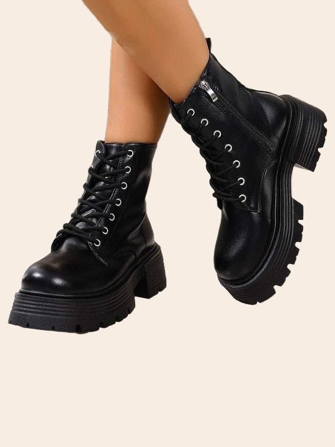 Chunky Lace - Up Platform Ankle Boots - TayDiane