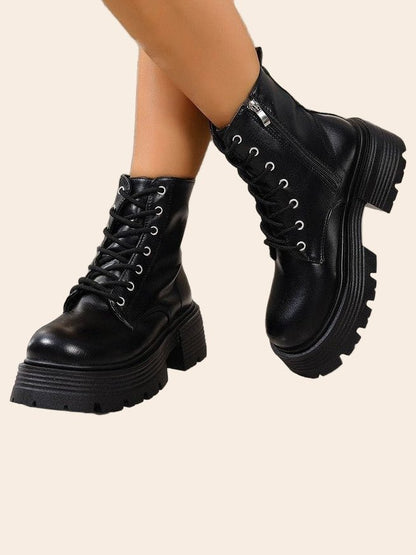 Chunky Lace - Up Platform Ankle Boots - TayDiane