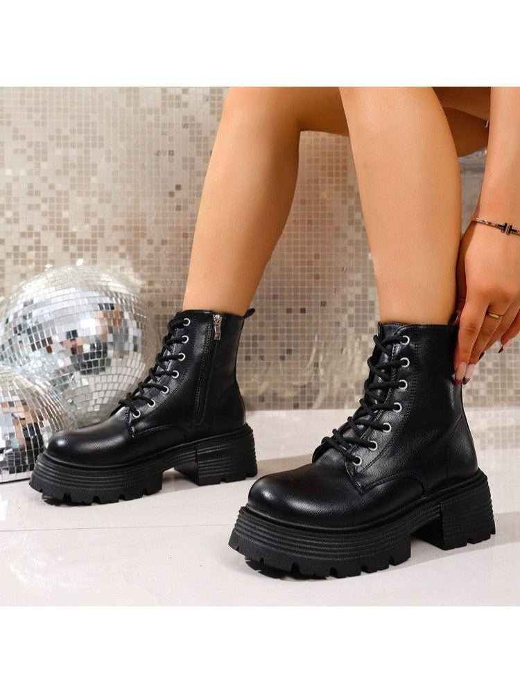 Chunky Lace - Up Platform Ankle Boots - TayDiane