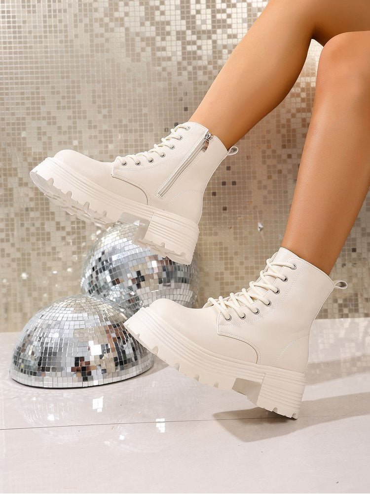 Chunky Lace - Up Platform Ankle Boots - TayDiane