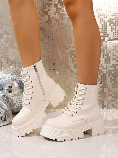 Chunky Lace - Up Platform Ankle Boots - TayDiane