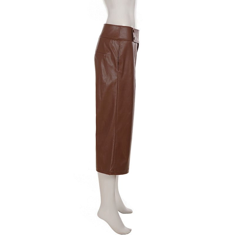 City Charm Button Detail Faux Leather Cropped Pants - Taydiane