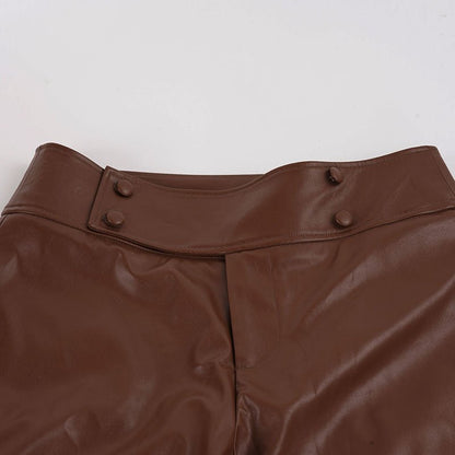 City Charm Button Detail Faux Leather Cropped Pants - Taydiane