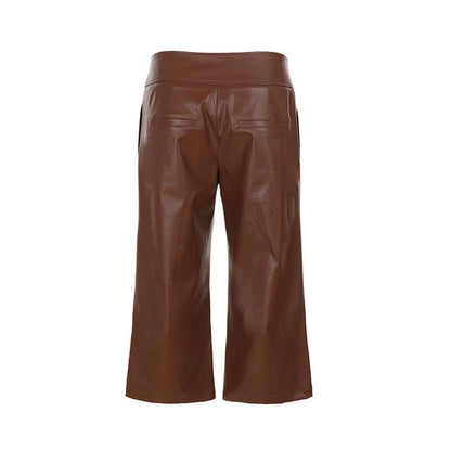 City Charm Button Detail Faux Leather Cropped Pants - Taydiane