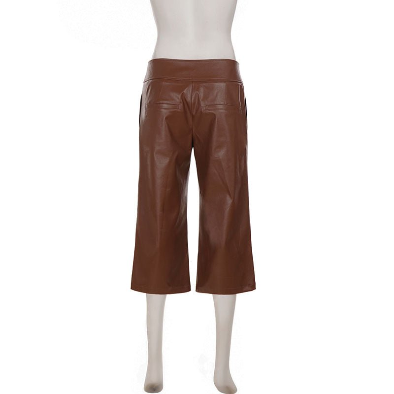City Charm Button Detail Faux Leather Cropped Pants - Taydiane