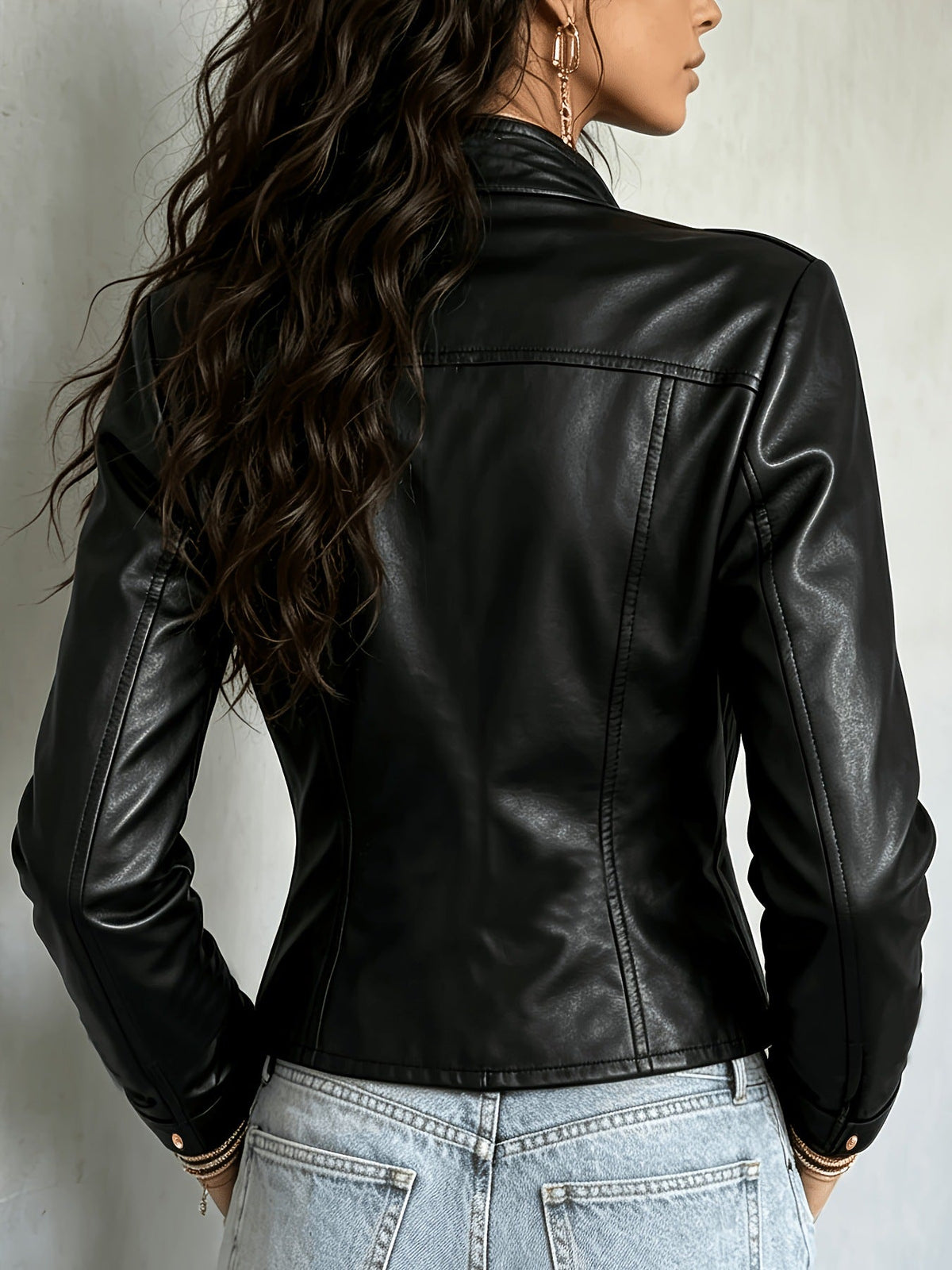 Classic Faux Leather Biker Jacket - Taydiane
