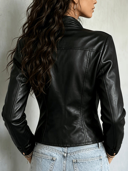 Classic Faux Leather Biker Jacket - Taydiane