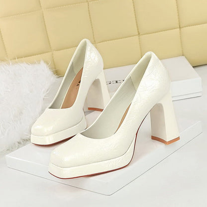 Classic Textured Block - Heel Pumps - TayDiane