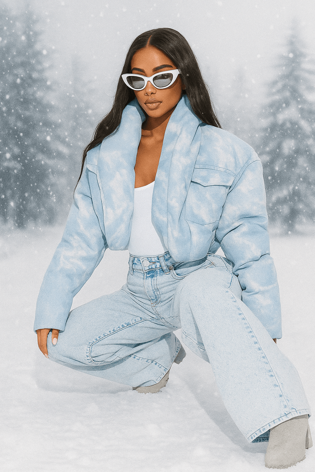 Cloud Blue Winter Puffer Jacket - TayDiane