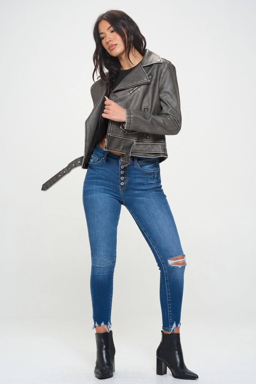 Coalition LA Zip Up Biker Jacket with Belt - TayDiane