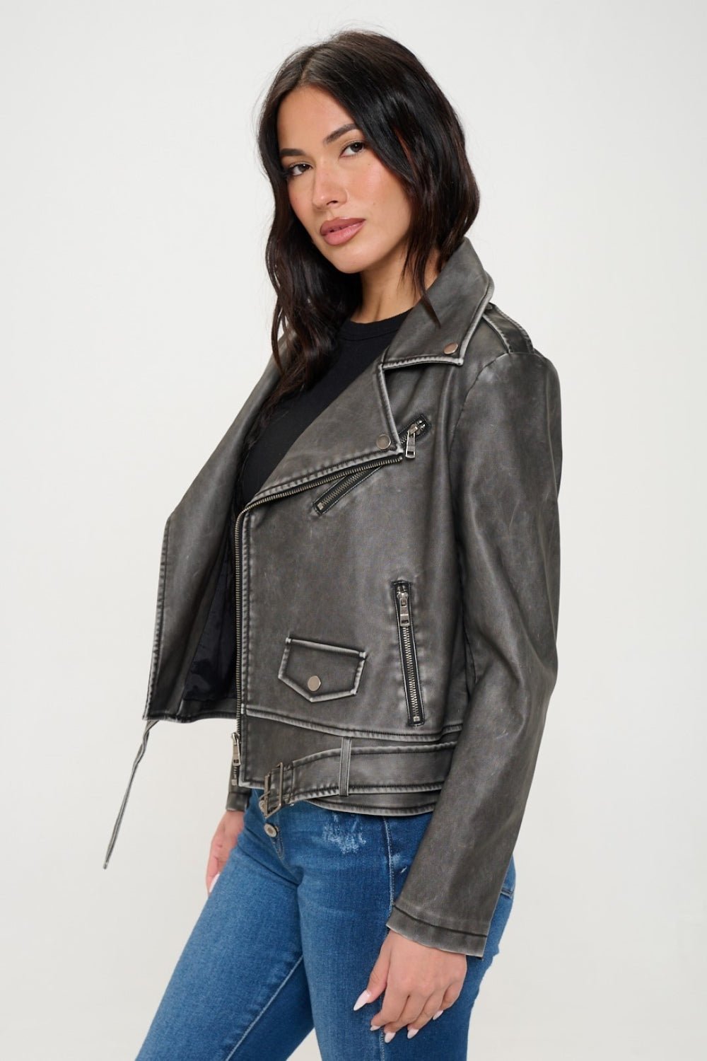 Coalition LA Zip Up Biker Jacket with Belt - TayDiane