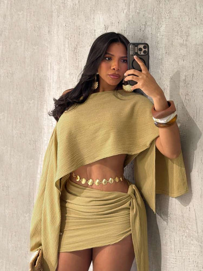 Coastal Muse Draped Skirt Set - Taydiane