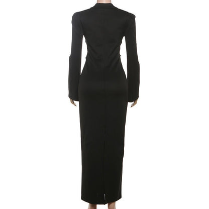 Collared Slim Fit Long Sleeve Dress with Waist Tie - TayDiane
