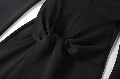 Collared Slim Fit Long Sleeve Dress with Waist Tie - TayDiane
