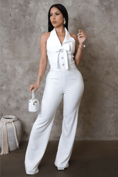 Color Block Bow Halter Jumpsuit - TayDiane
