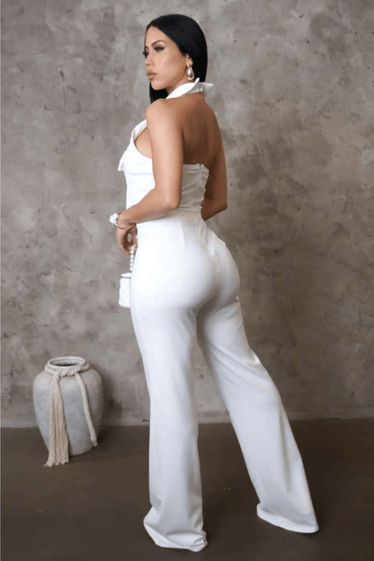 Color Block Bow Halter Jumpsuit - TayDiane