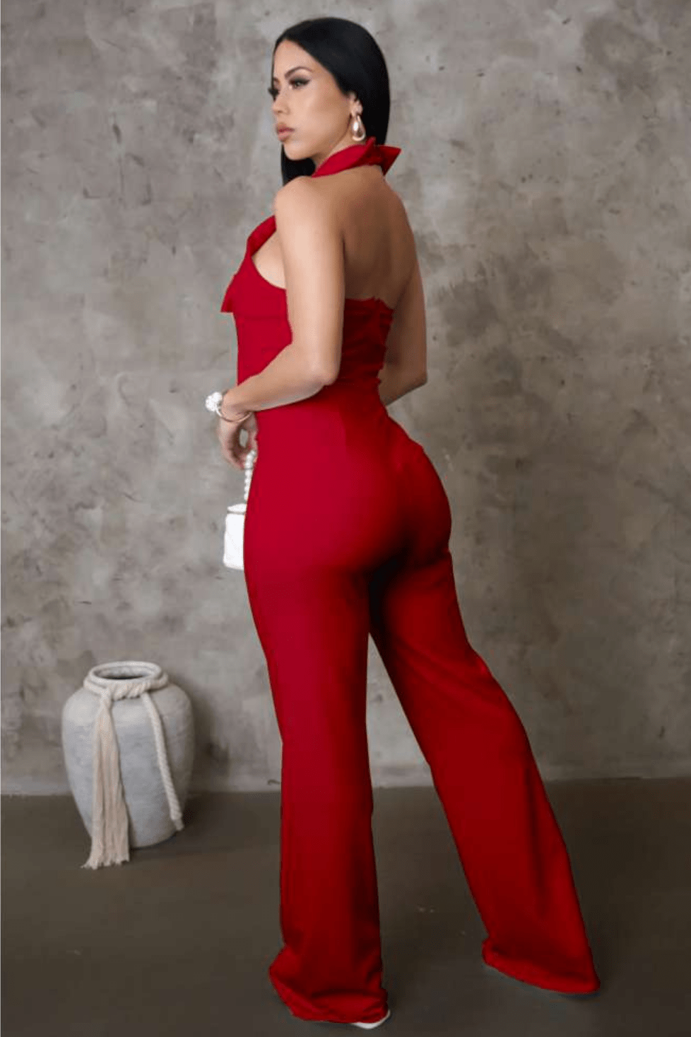 Color Block Bow Halter Jumpsuit - TayDiane